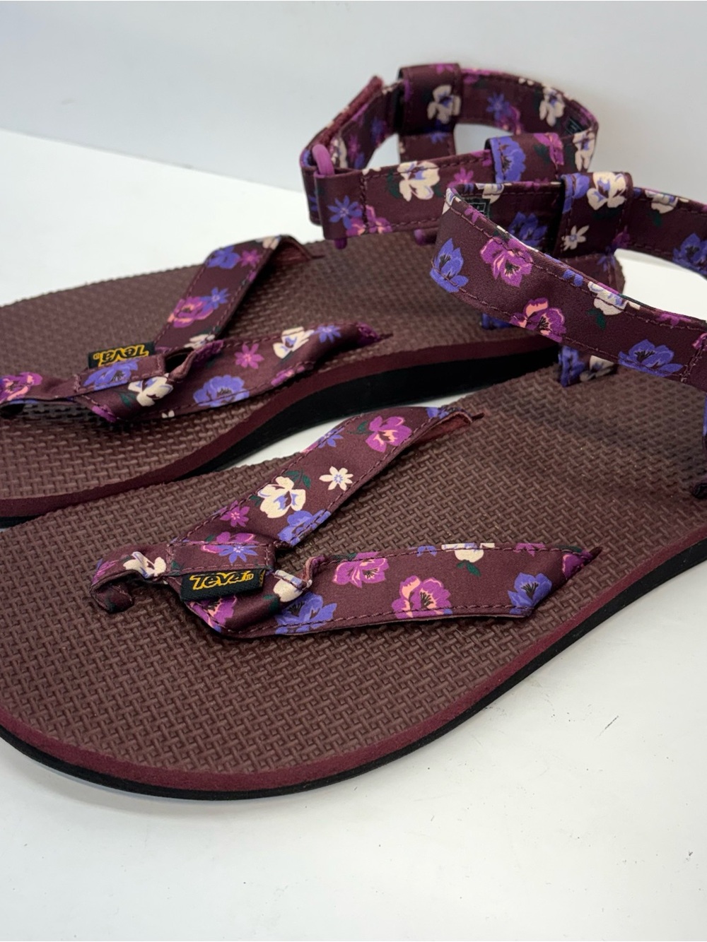 Teva Women's Floral Strap Sandals in Burgundy with Purple and Pink Flowers